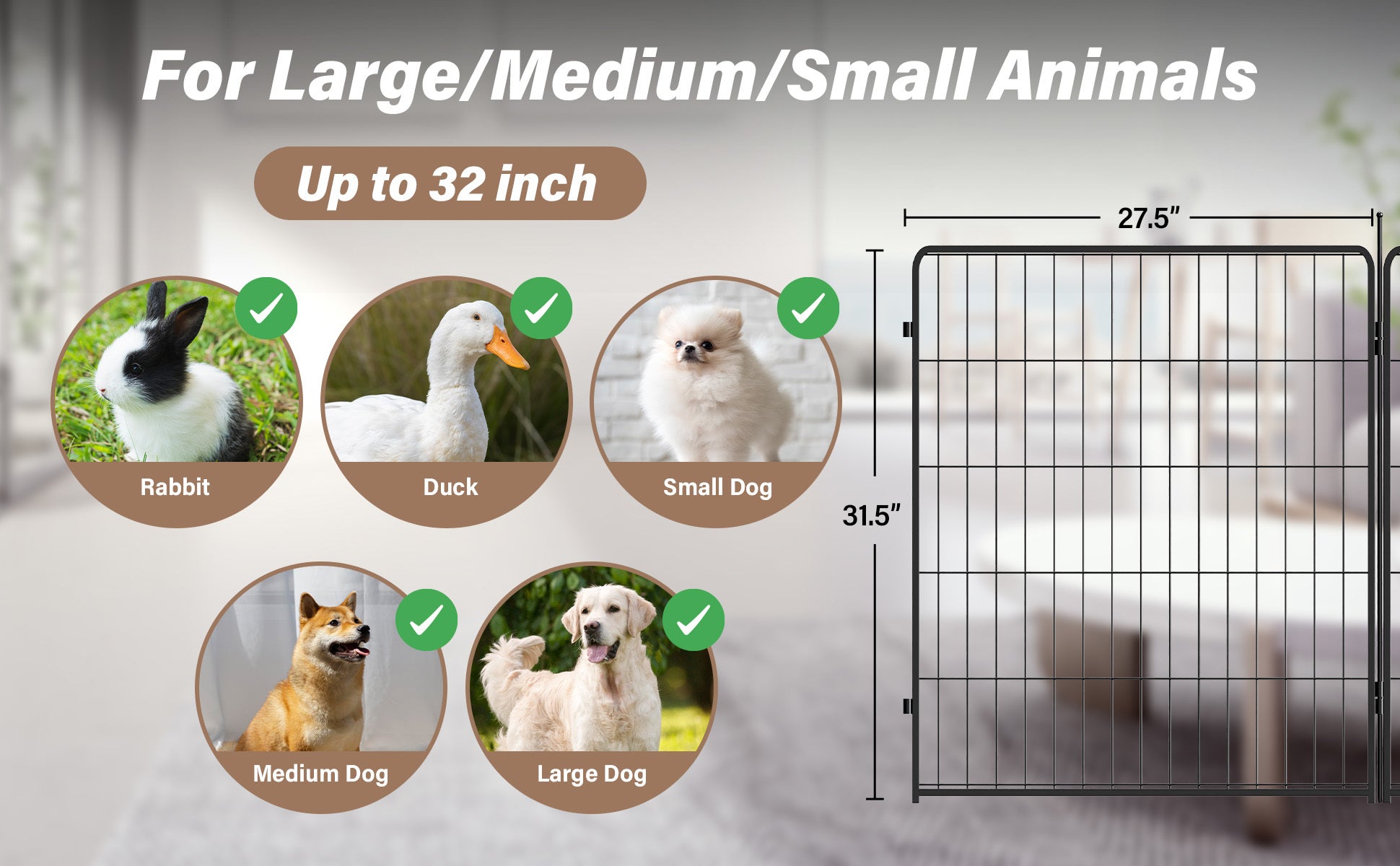 Dog Playpen Indoor Outdoor, 24" Height 8 Panels Fence With Anti Rust Coating, Metal Heavy Portable Foldable Dog Pen For Large, Medium Small Dogs Rv Yard Camping Black Metal