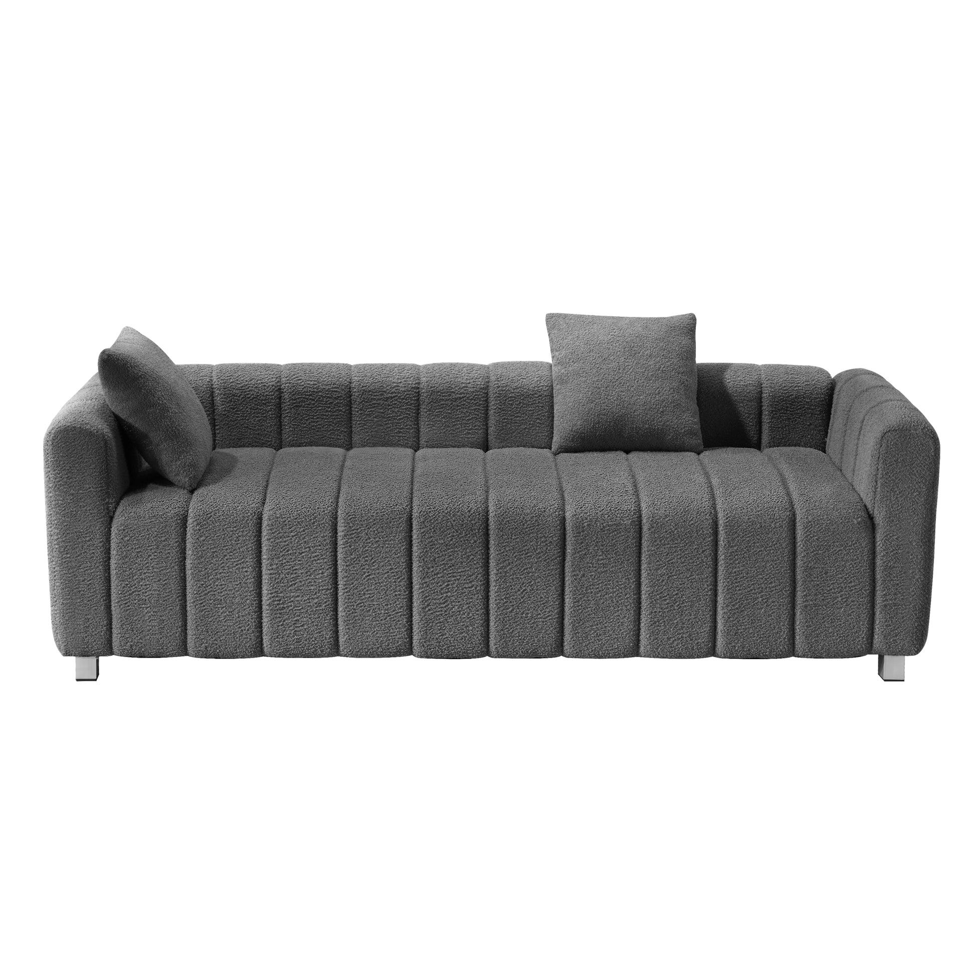 82*30" Modern Teddy Velvet Sofa,2 3 Seat Mid Century Indoor Couch, Exquisite Upholstered Loveseat With Striped Decoration For Living Room,Bedroom,Apartment,2 Colors 2 Pillows Gray Teddy