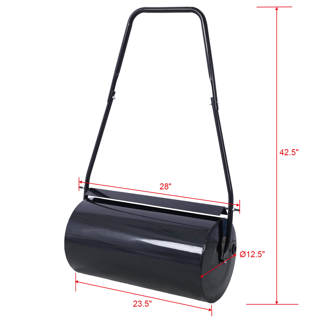 Lawn Roller, Push Tow Behind Water Sand Filled Steel Yard Sod Roller For Garden Backyard, 13 Gallon Black Steel