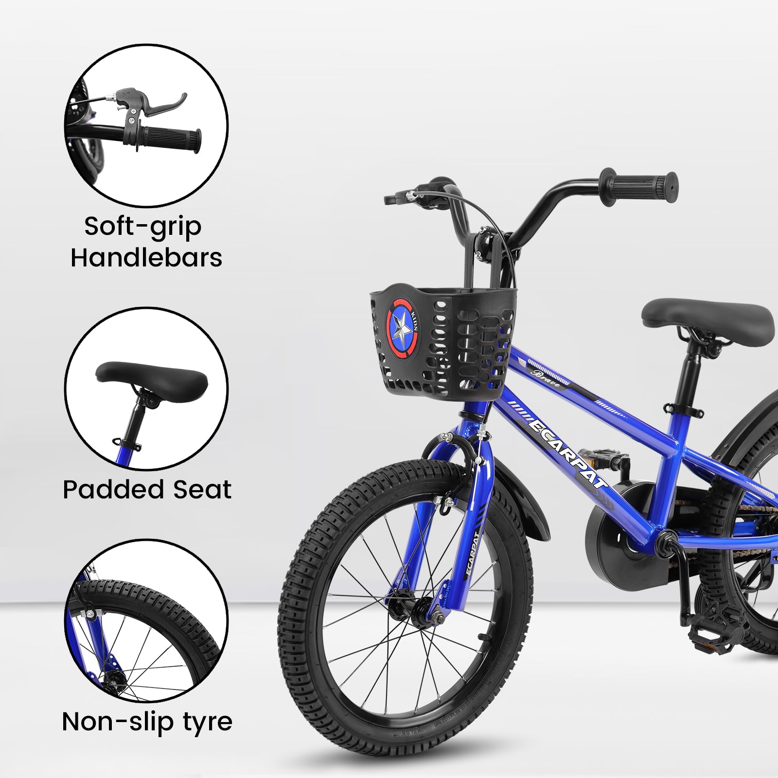 Kids Bike 16 Inch For Boys & Girls With Training Wheels, Freestyle Kids' Bicycle With Bell,Basket And Fender. Blue Steel