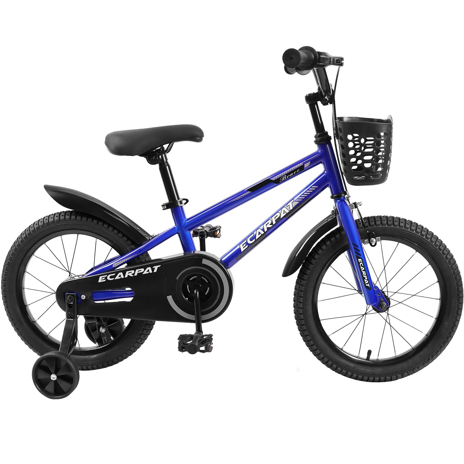 Kids Bike 16 Inch For Boys & Girls With Training Wheels, Freestyle Kids' Bicycle With Bell,Basket And Fender. Blue Steel