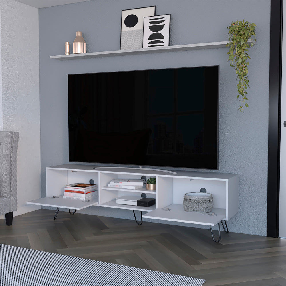 Tv Stand Franklin, Living Room, White White 50 59 Inches Particle Board Engineered Wood