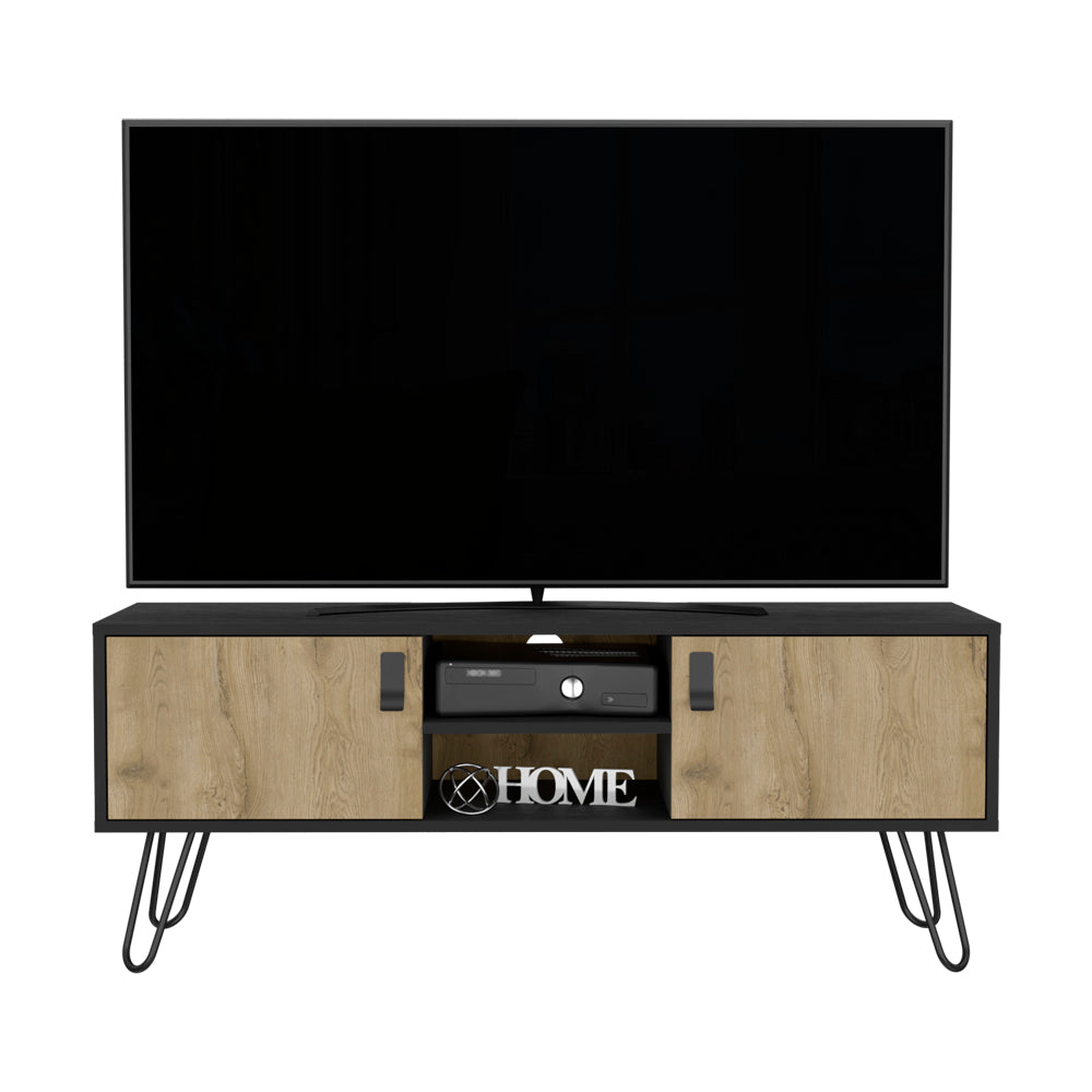 Tv Stand B Magness, Living Room, Black Macadamia Multicolor 50 59 Inches Particle Board Engineered Wood