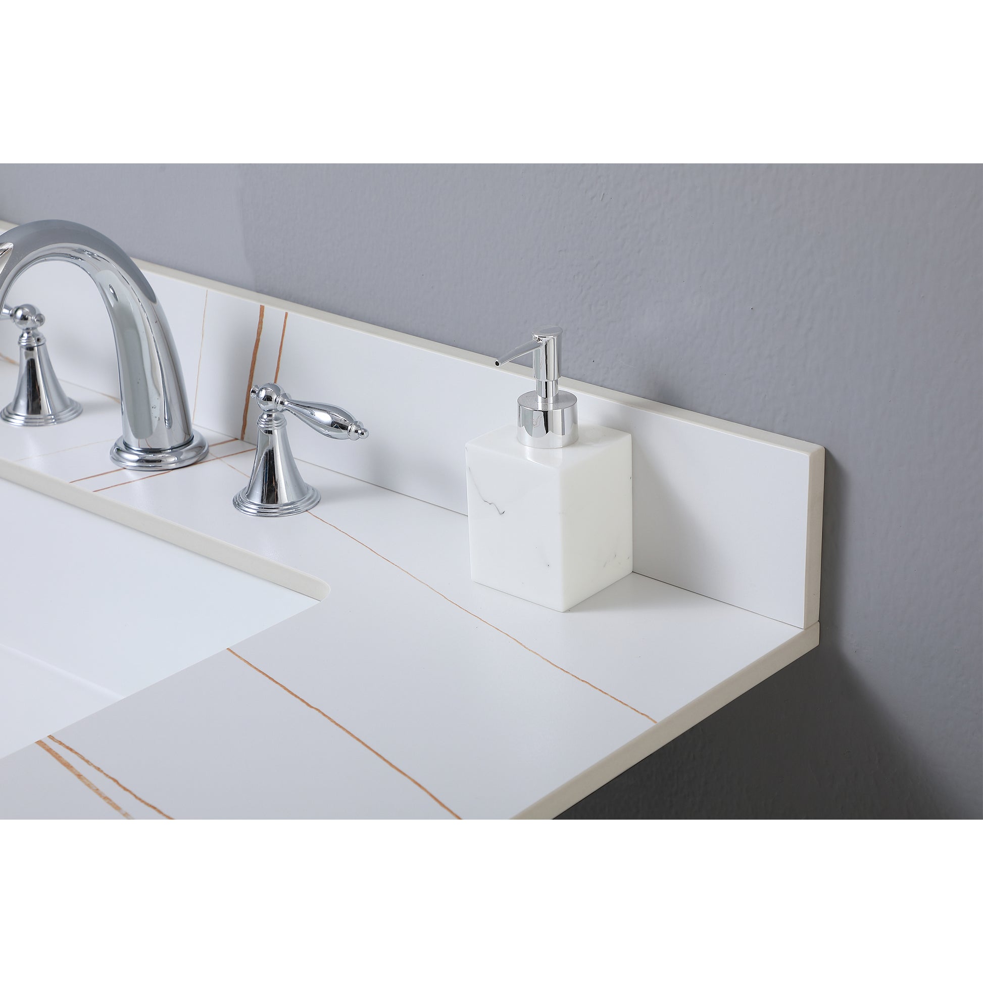 37Inch Bathroom Vanity Top Stone White Gold Style Tops With Rectangle Undermount Ceramic Sink And Three Faucet Hole White Sintered Stone