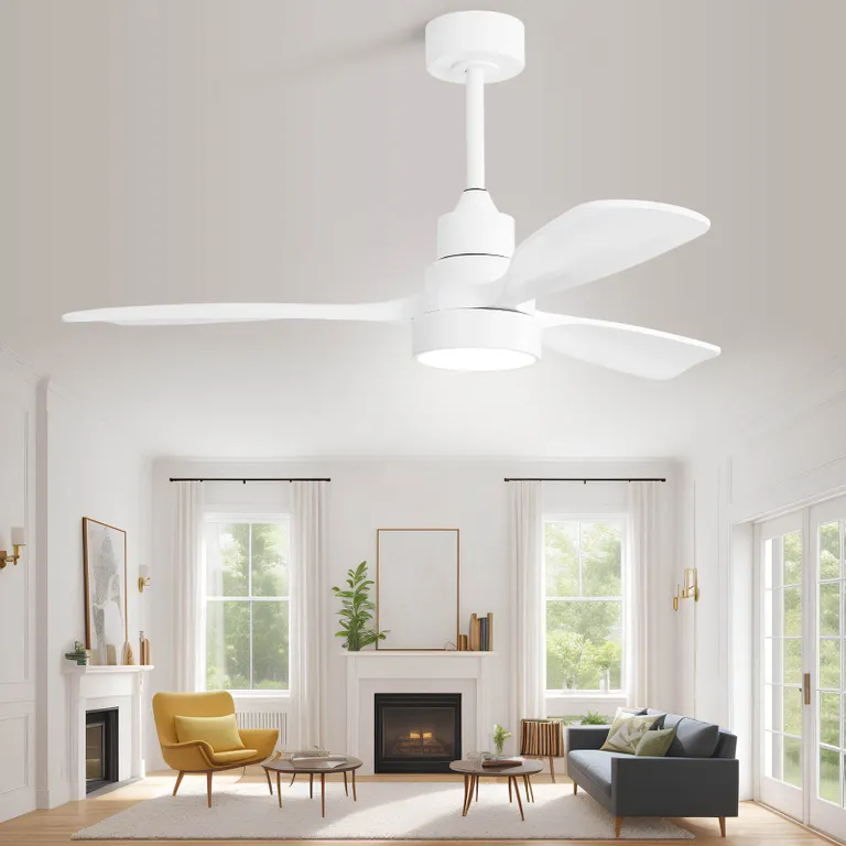 48 Inch Indoor Wood Ceiling Fan With 3 Solid Wood white-metal & wood