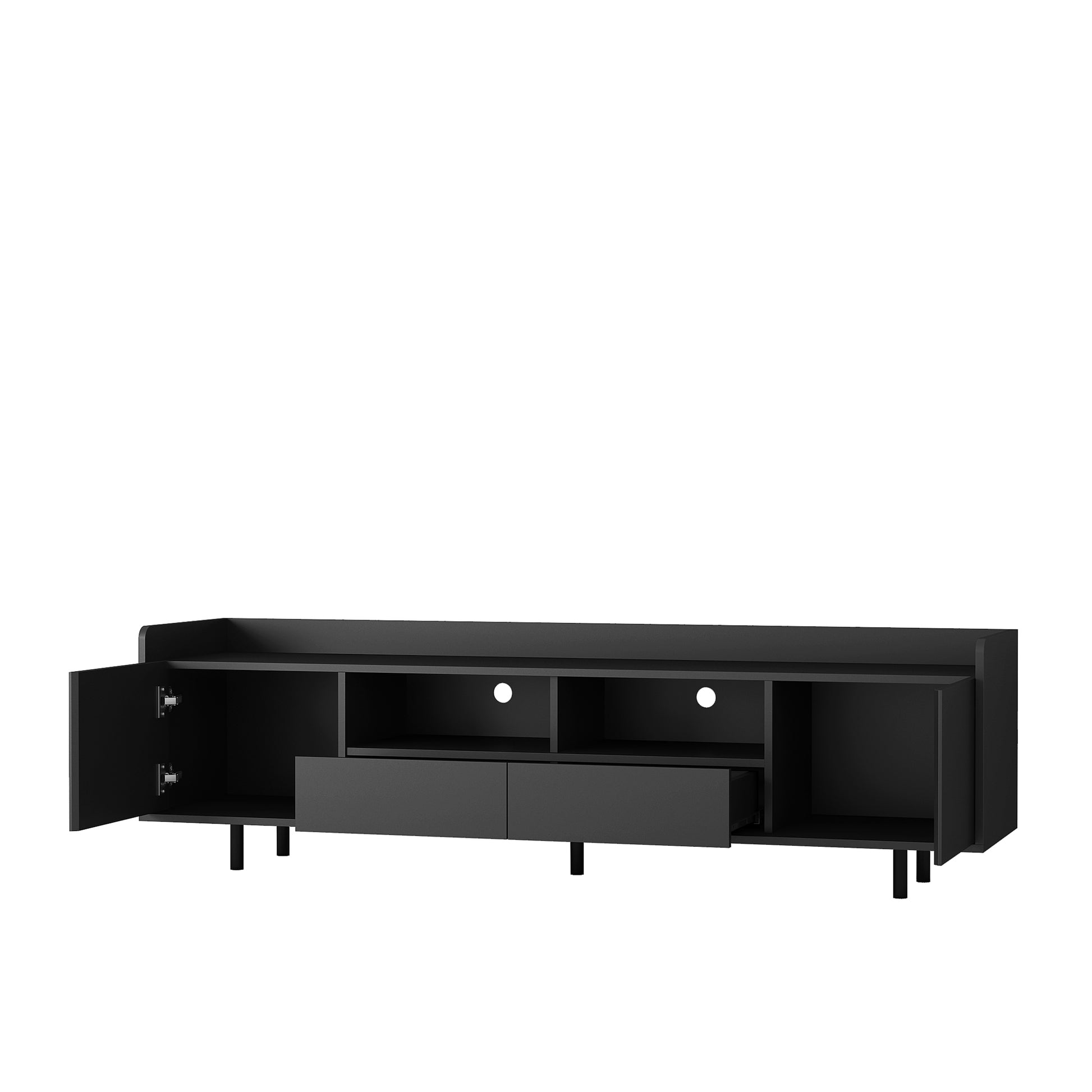 High Gloss Tv Stand With Led Light For Tvs Up To 70 Inche, Modern Home Entertainment Center With Open Shelves And Drawers, Media Console Tv Stand For Living Room Black 70 79 Inches Mdf