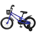 Kids Bike 16 Inch For Boys & Girls With Training Wheels, Freestyle Kids' Bicycle With Bell,Basket And Fender. Blue Steel