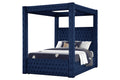 Monica Luxurious Four Poster King 5 Pc Bedroom Set Made With Wood In Navy Box Spring Not Required King Navy Wood 5 Piece Set Bedroom Bed Included,Chest Included,Dresser Included,Mirror Included,Nightstand Included Modern Upholstered Velvet Tufted Wood