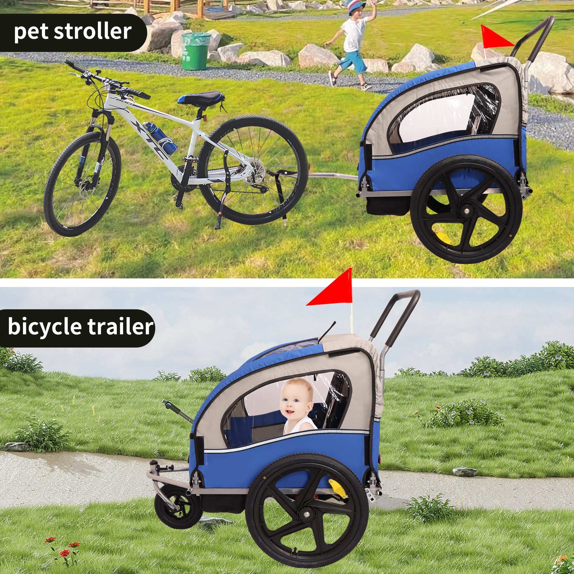 bike trailer double stroller 2 In 1 Double 2 Seat Bicycle Bike Trailer Jogger Stroller For Kids Chi