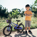 Kids Bike 16 Inch For Boys & Girls With Training Wheels, Freestyle Kids' Bicycle With Bell,Basket And Fender. Blue Steel