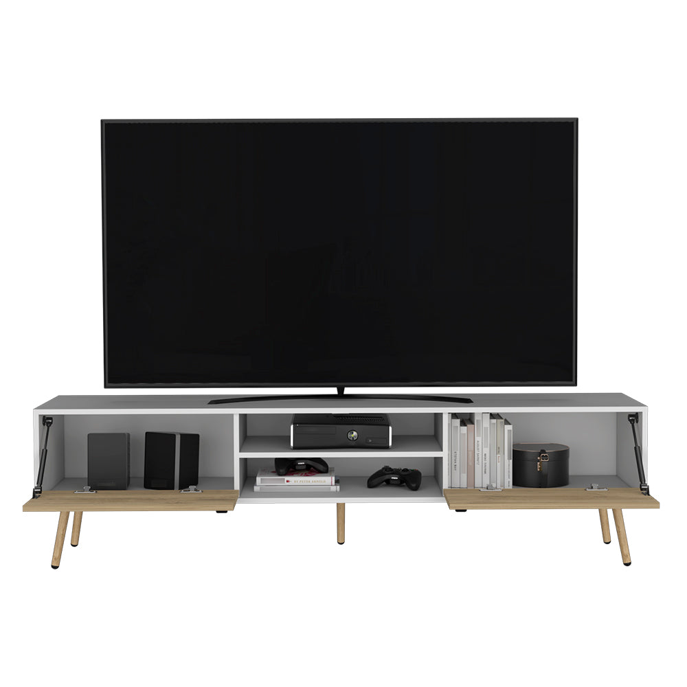 Tv Stand A Magness, Living Room, White Macadamia Multicolor 50 59 Inches Particle Board Engineered Wood