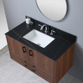 43Inch Bathroom Stone Vanity Top Black Gold Color With Undermount Ceramic Sink And Three Faucet Hole With Backsplash Black Sintered Stone