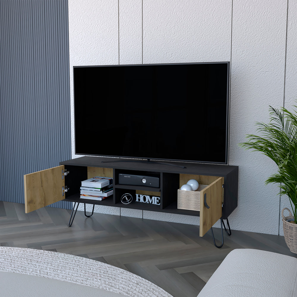 Tv Stand B Magness, Living Room, Black Macadamia Multicolor 50 59 Inches Particle Board Engineered Wood