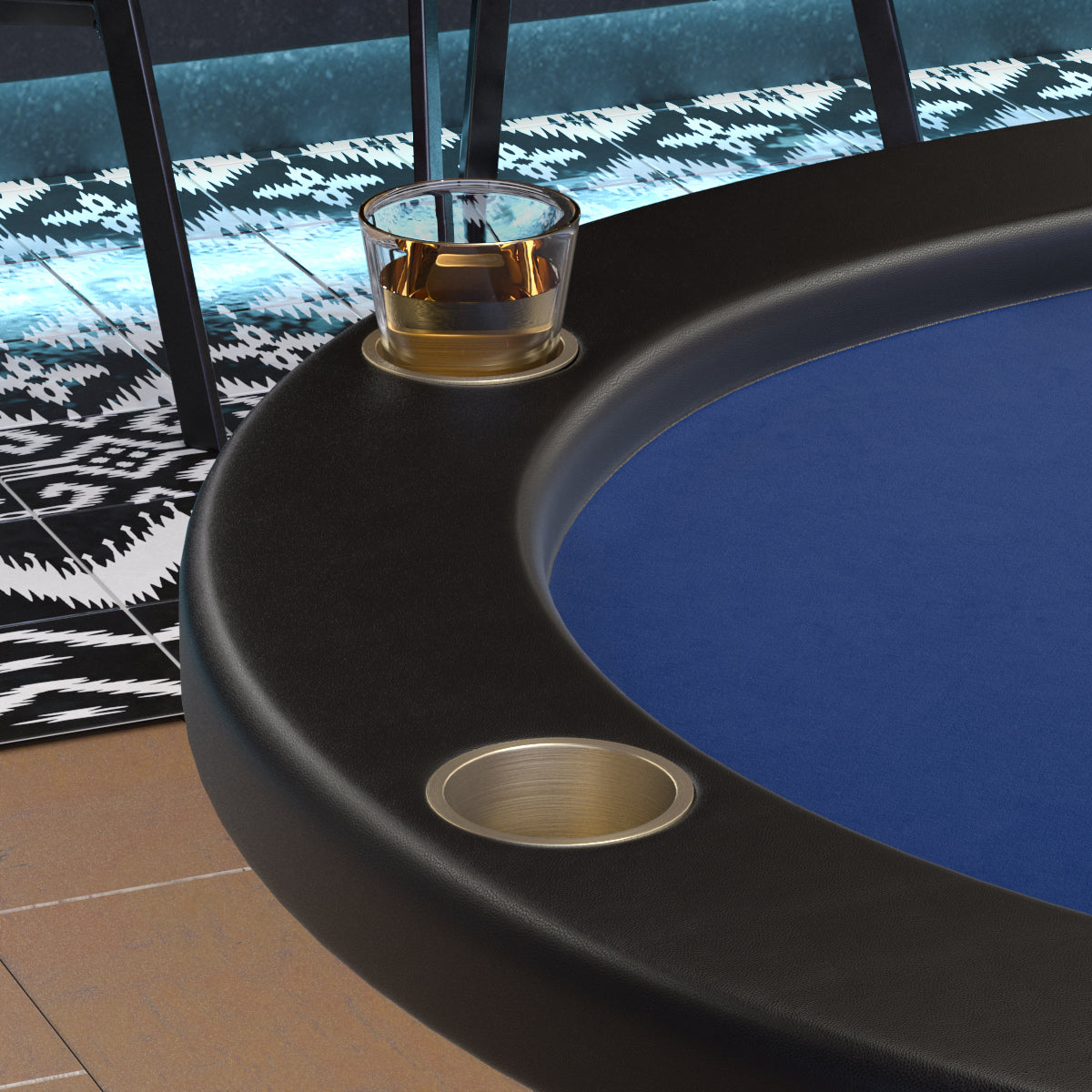 96" Oval Blue Aura Texas Holdem Poker Table Curved Legs Casino Dropbox Blue Wood