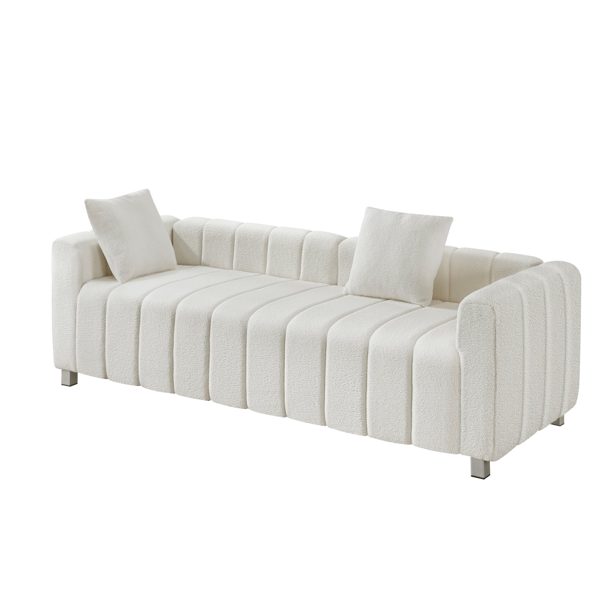 82*30" Modern Teddy Velvet Sofa,2 3 Seat Mid Century white-teddy