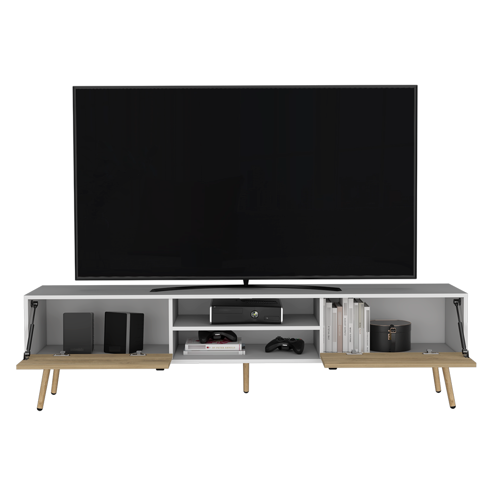 Tv Stand A Magness, Living Room, White Macadamia Multicolor 50 59 Inches Particle Board Engineered Wood