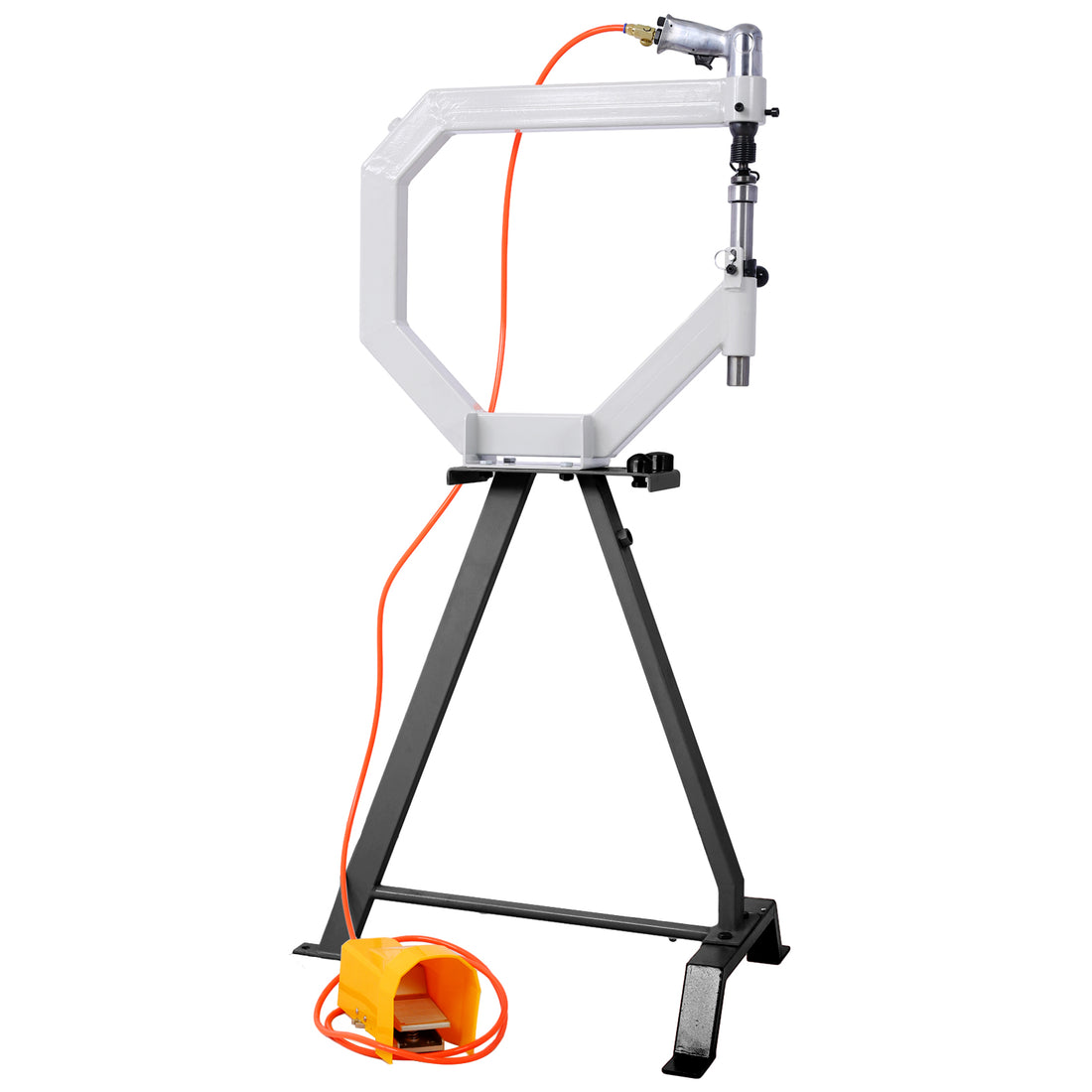 Pneumatic Planishing Hammer, 19.6" Throat Power Hammer Blacksmithing, Planishing Hammer With Steel Frame Stand And Foot Pedal, For Metal Fabrication & Car Restoration Black Gray Metal