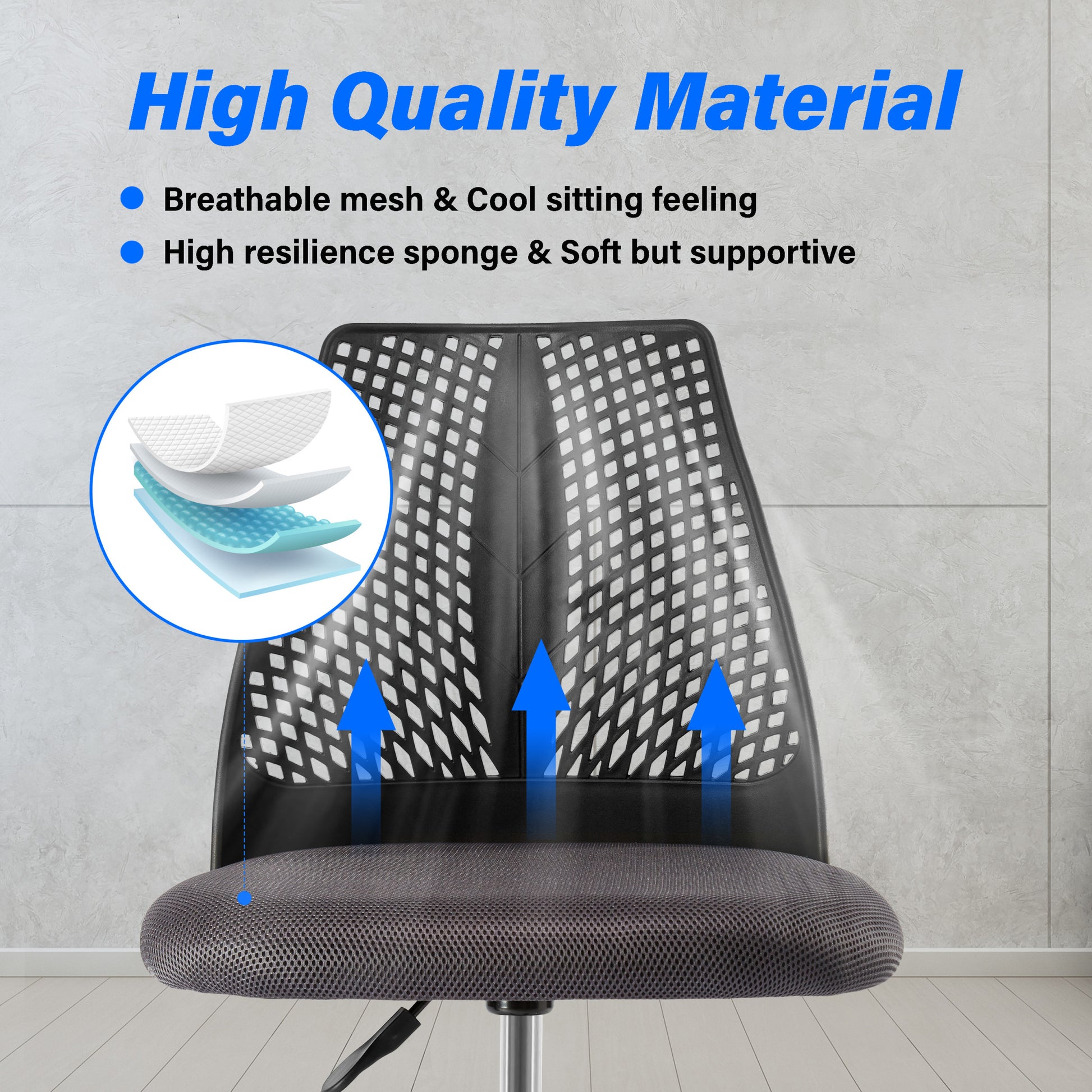 Ergonomic Office And Home Chair With Supportive Cushioning, Black & Gray Black Gray Nylon Mesh Plastic