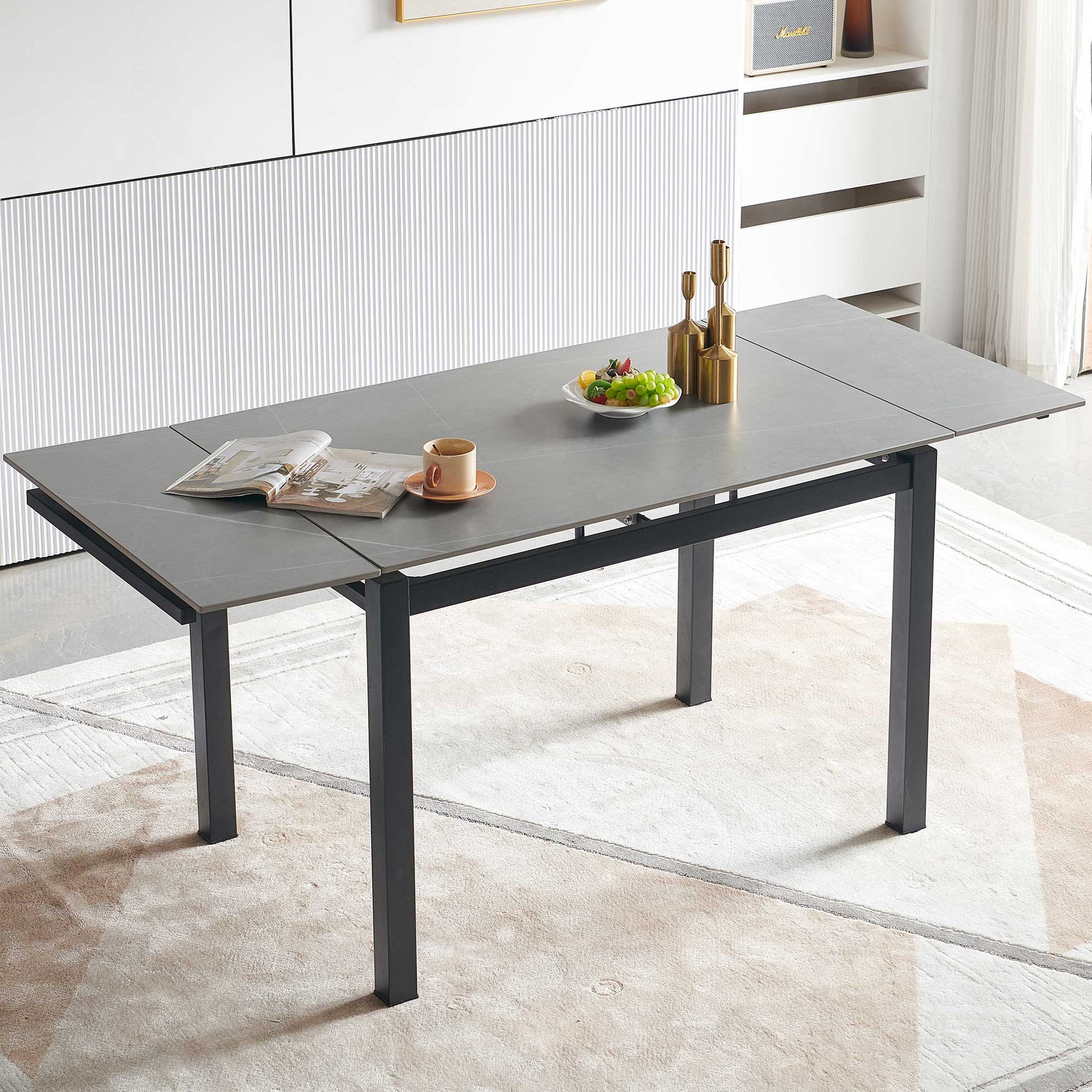 Grey Ceramic Modern Rectangular Expandable Dining Room Table For Space Saving Kitchen Small Space Table Top Gray Dining Room Modern Square Ceramic