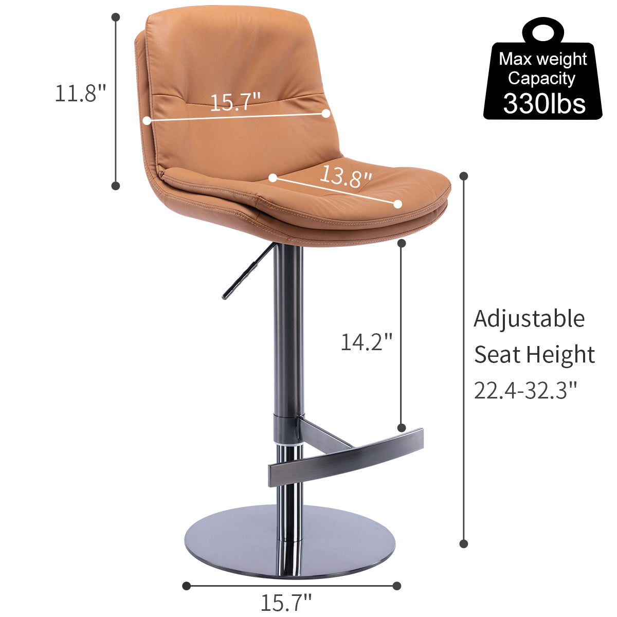 Swivel Bar Stools Black Titanium Stainless Steel Base And Footrest, Grade, Faux Leather Bar Chair With Backrest Brown 1Pc Brown Stainless Steel