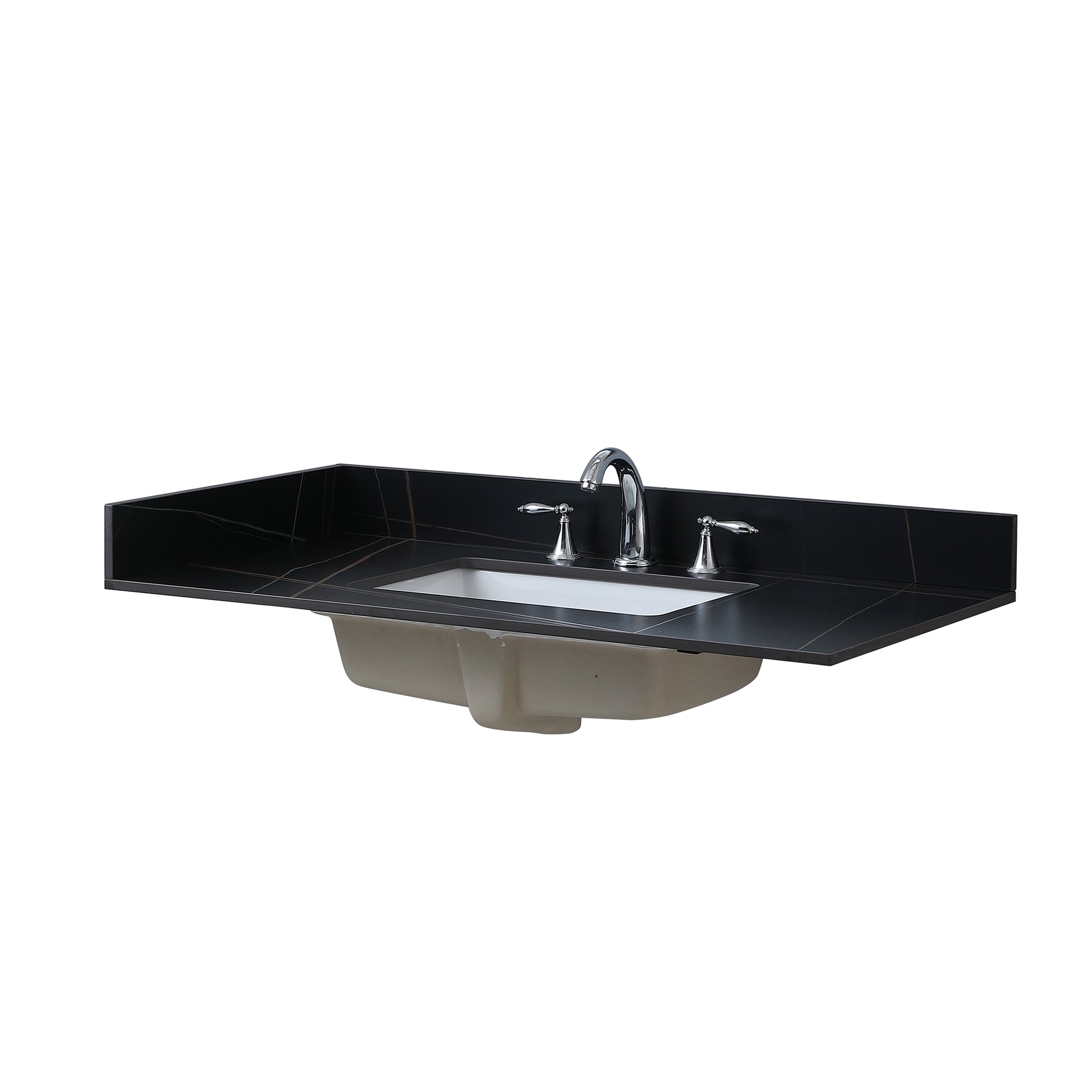 Sintered Stonebathroom Vanity Top Black Gold Side Splash Black Sintered Stone