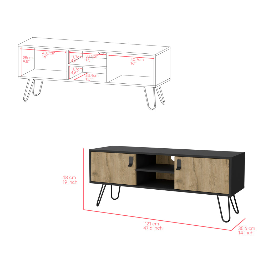 Tv Stand B Magness, Living Room, Black Macadamia Multicolor 50 59 Inches Particle Board Engineered Wood