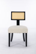 Heng Ming T back imitation rattan dining chair, linen beige-fabric