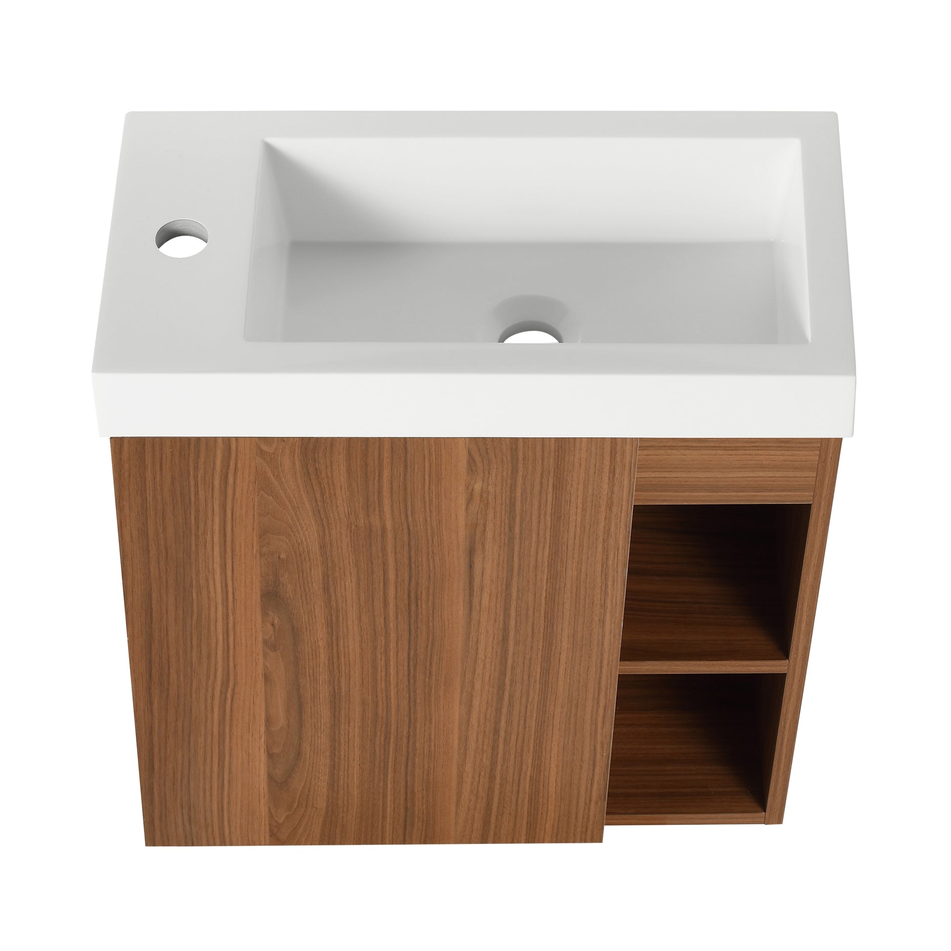 20'' Floating Wall Mounted Bathroom Vanity With White Resin Sink & Soft Close Cabinet Door Walnut 1 1 Soft Close Doors Bathroom Wall Mounted Modern Plywood Plywood