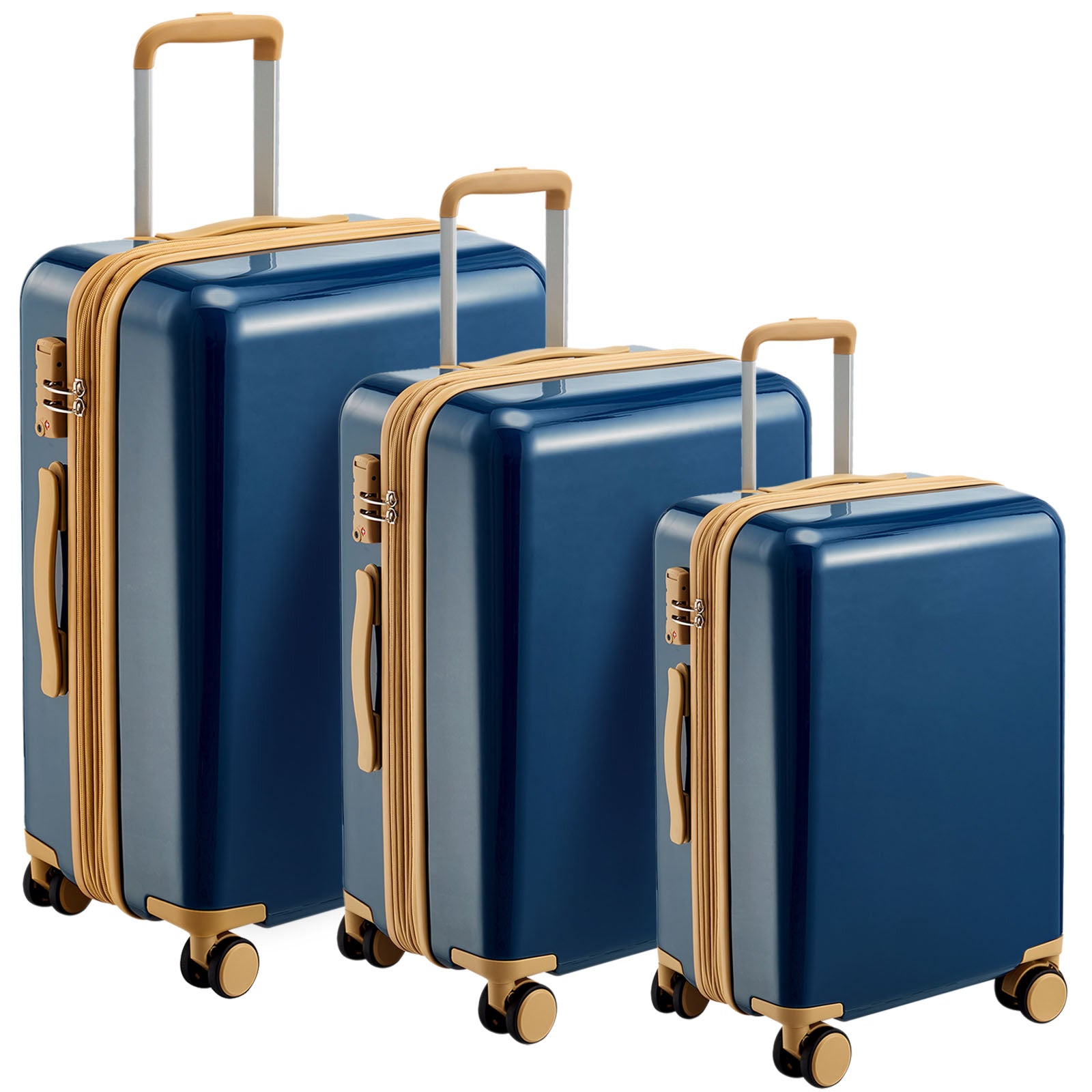 Hardshell PC Luggage Sets 3 Piece Spinner 8 wheels blue-abs+pc