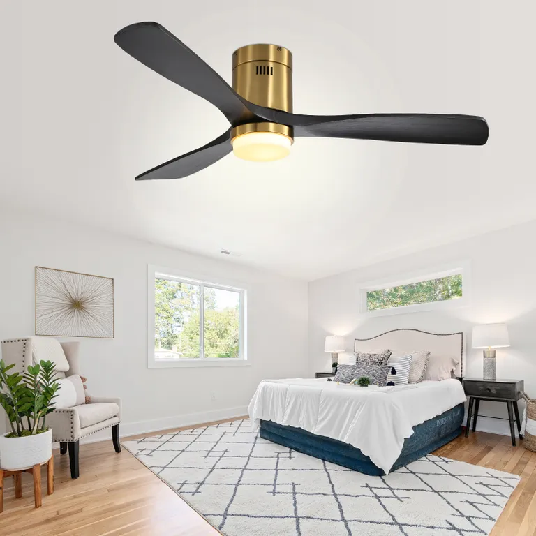 52 Inch Indoor Wood Ceiling Fan With 3 Solid Wood gold-metal & wood