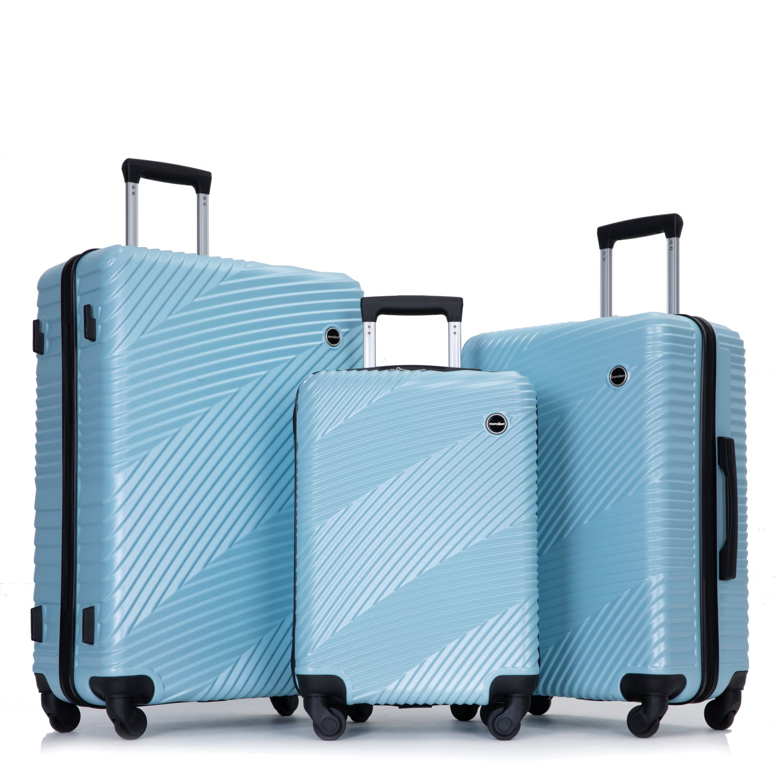 3 Piece Luggage Sets PC ABS Lightweight Suitcase with aqua blue-abs+pc