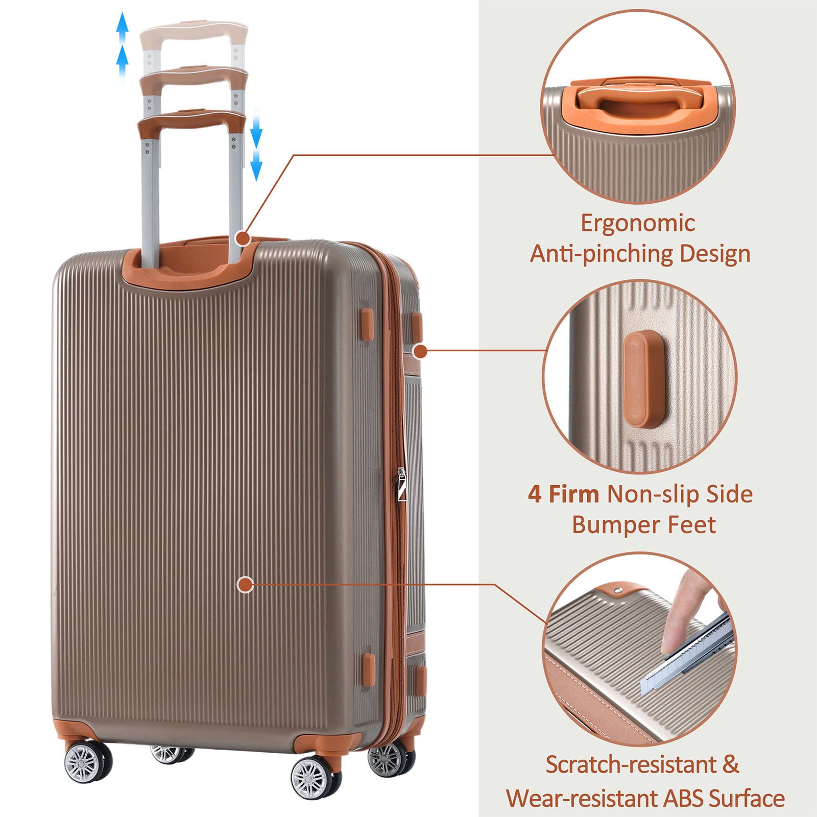 Hardshell Luggage Sets 3 Piece double spinner 8 wheels coppery-abs