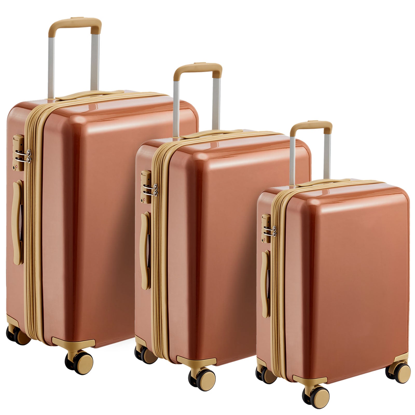 Hardshell PC Luggage Sets 3 Piece Spinner 8 wheels brown-abs+pc