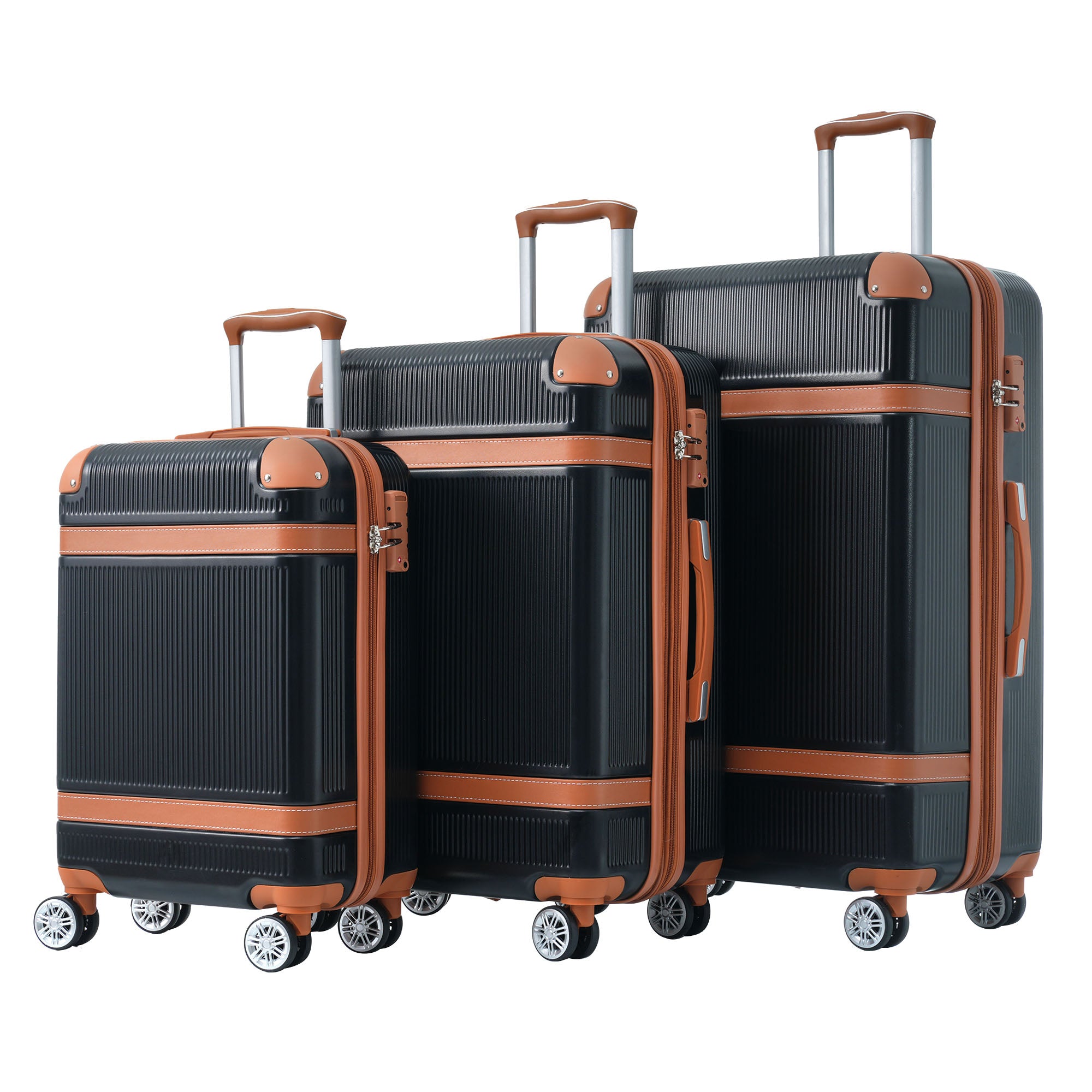 Hardshell Luggage Sets 3 Piece double spinner 8 wheels black-abs