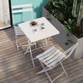 3 Piece Patio Bistro Set Of Foldable Square Table And Chairs, White No White Metal