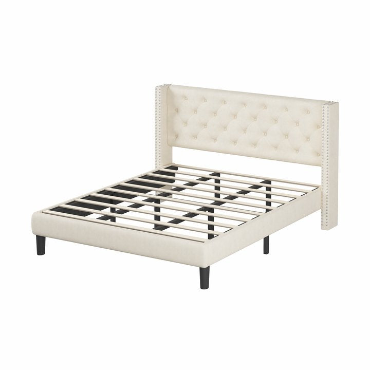 Molblly King Size Bed Frame with Upholstered beige-wood