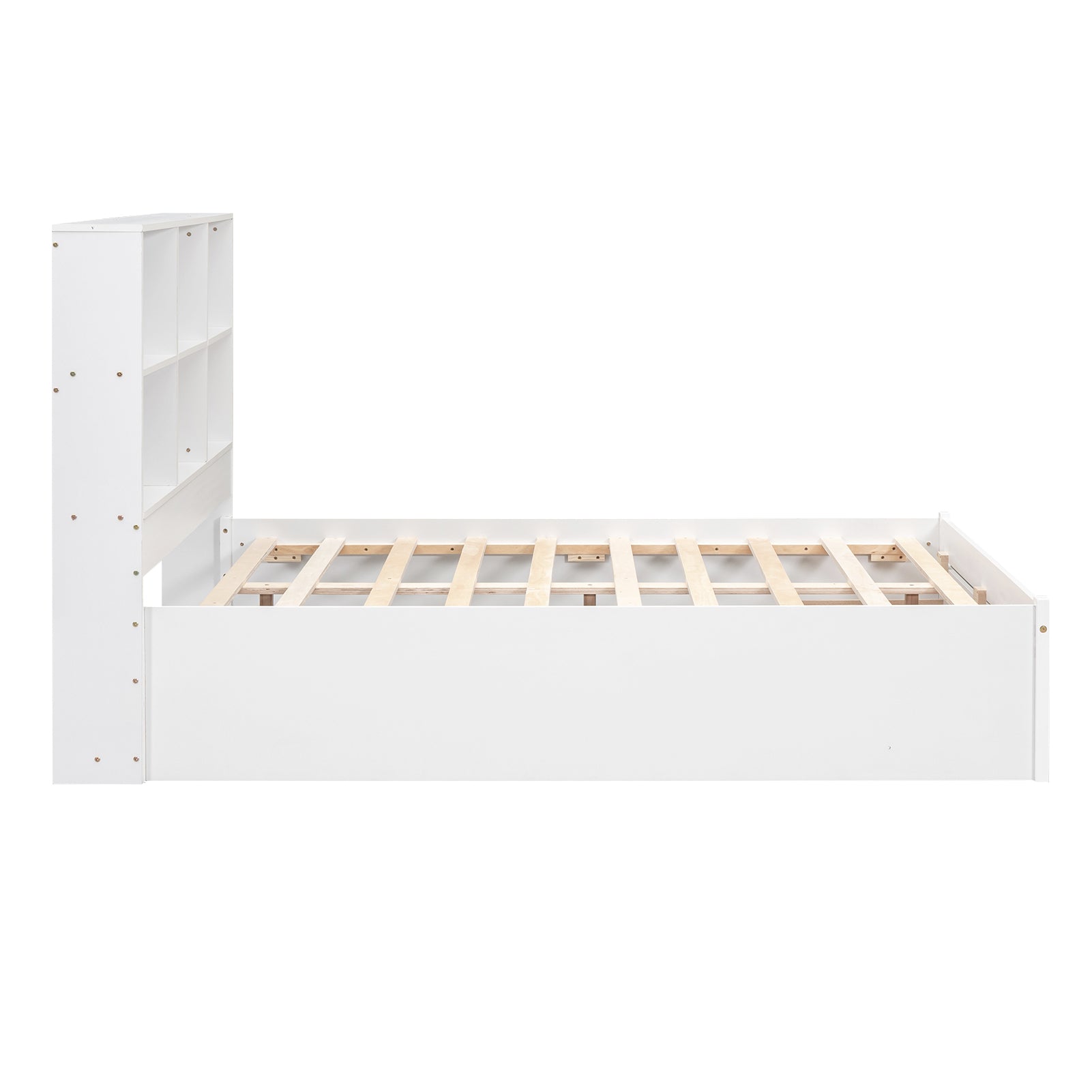 Full Size Platform Bed With Storage Headboard, Charging Station And 2 Drawers, White Box Spring Not Required Full White Wood Bedroom Bed Frame Solid Wood Mdf