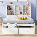 Full Size Platform Bed With Storage Headboard, Charging Station And 2 Drawers, White Box Spring Not Required Full White Wood Bedroom Bed Frame Solid Wood Mdf