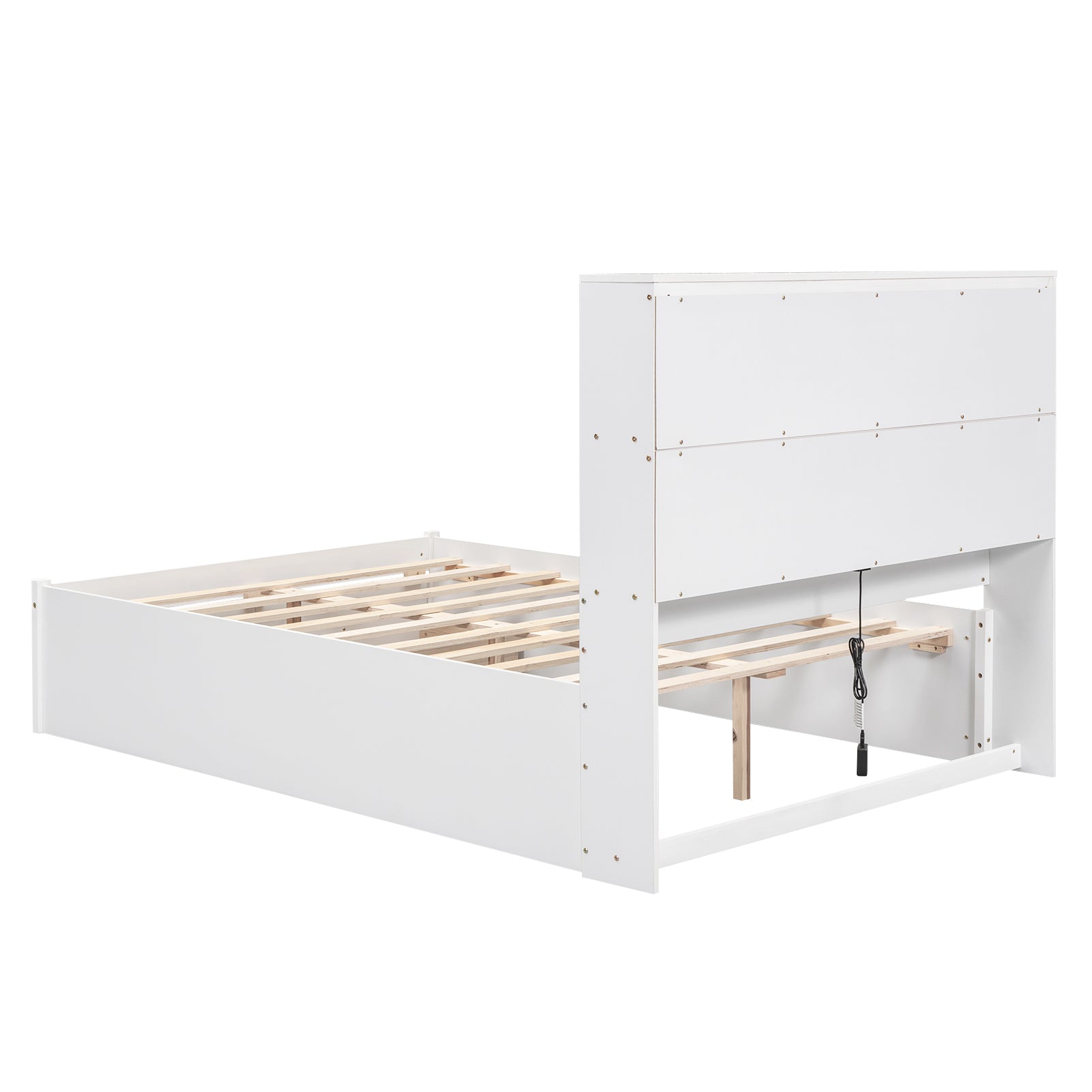 Full Size Platform Bed With Storage Headboard, Charging Station And 2 Drawers, White Box Spring Not Required Full White Wood Bedroom Bed Frame Solid Wood Mdf