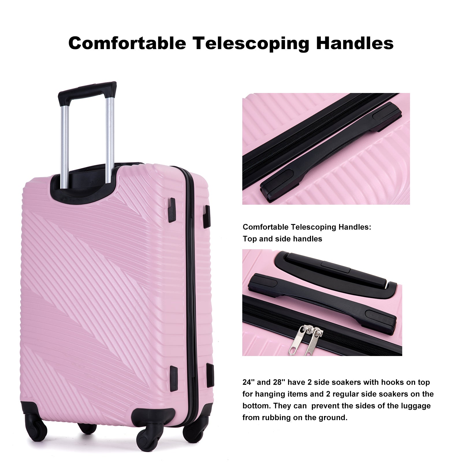 3 Piece Luggage Sets PC ABS Lightweight Suitcase with pink-abs+pc