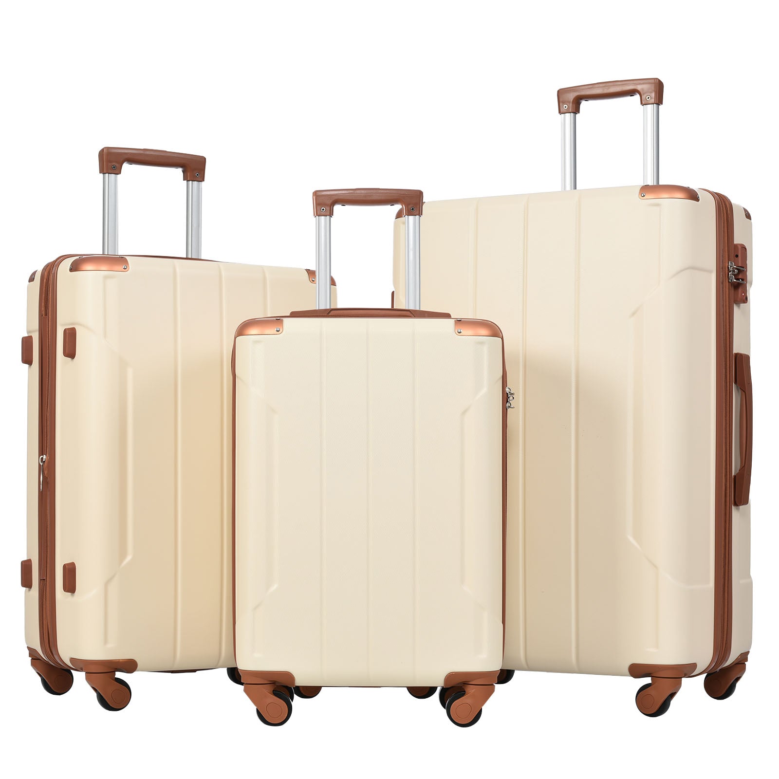 Hardshell Luggage Sets 3 Pcs Spinner Suitcase with TSA brown white-abs