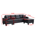 Sectional Sofa Set For Living Room With L Shape Chaise Lounge ,Cup Holder And Left Or Right Hand Chaise Modern 4 Seat Black Black Wood 4 Seat