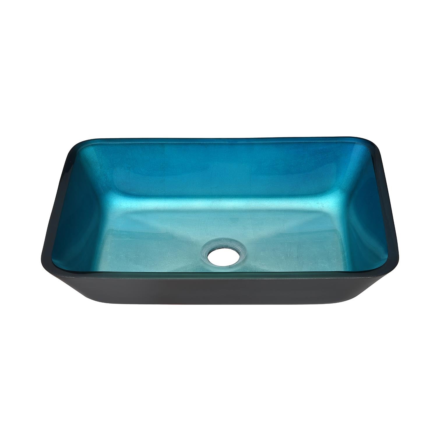 18.125" L 13.0" W 4 1 8" H Handmade Countertop Glass Rectangular Vessel Bathroom Sink Set In Turquoise Finish With Matte Black Single Handle Single Hole Faucet And Pop Up Drain Turquoise Glass