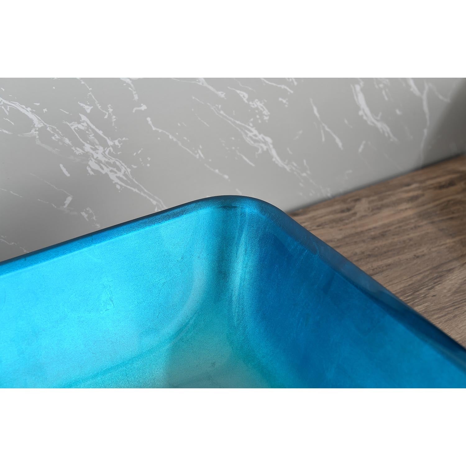 18.125" L 13.0" W 4 1 8" H Handmade Countertop Glass Rectangular Vessel Bathroom Sink Set In Turquoise Finish With Matte Black Single Handle Single Hole Faucet And Pop Up Drain Turquoise Glass