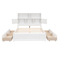 Full Size Platform Bed With Storage Headboard, Charging Station And 4 Drawers, White Box Spring Not Required Full White Wood Bedroom Bed Frame Solid Wood Mdf