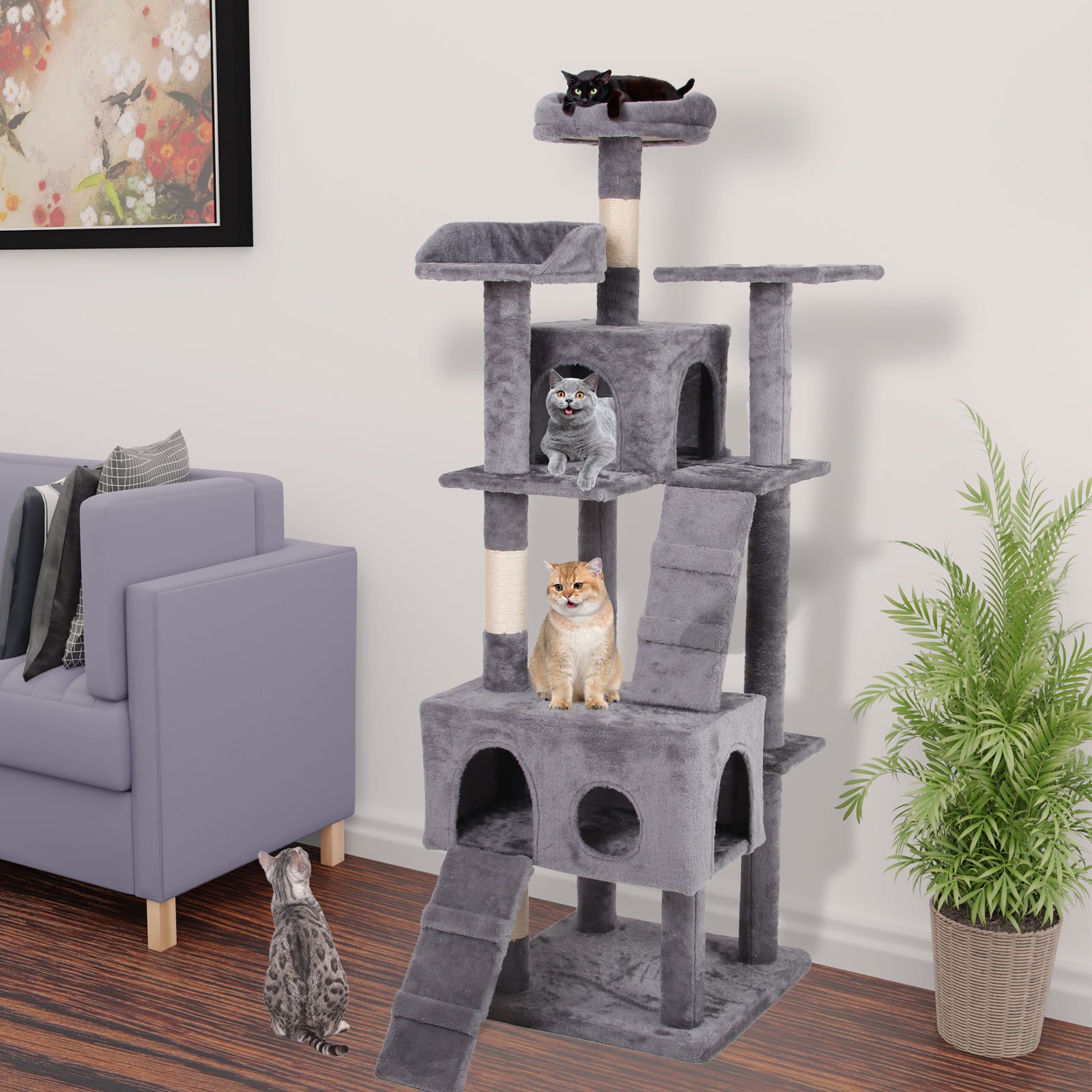 Cat Climbing Frame Antique Gray Altay Velvet