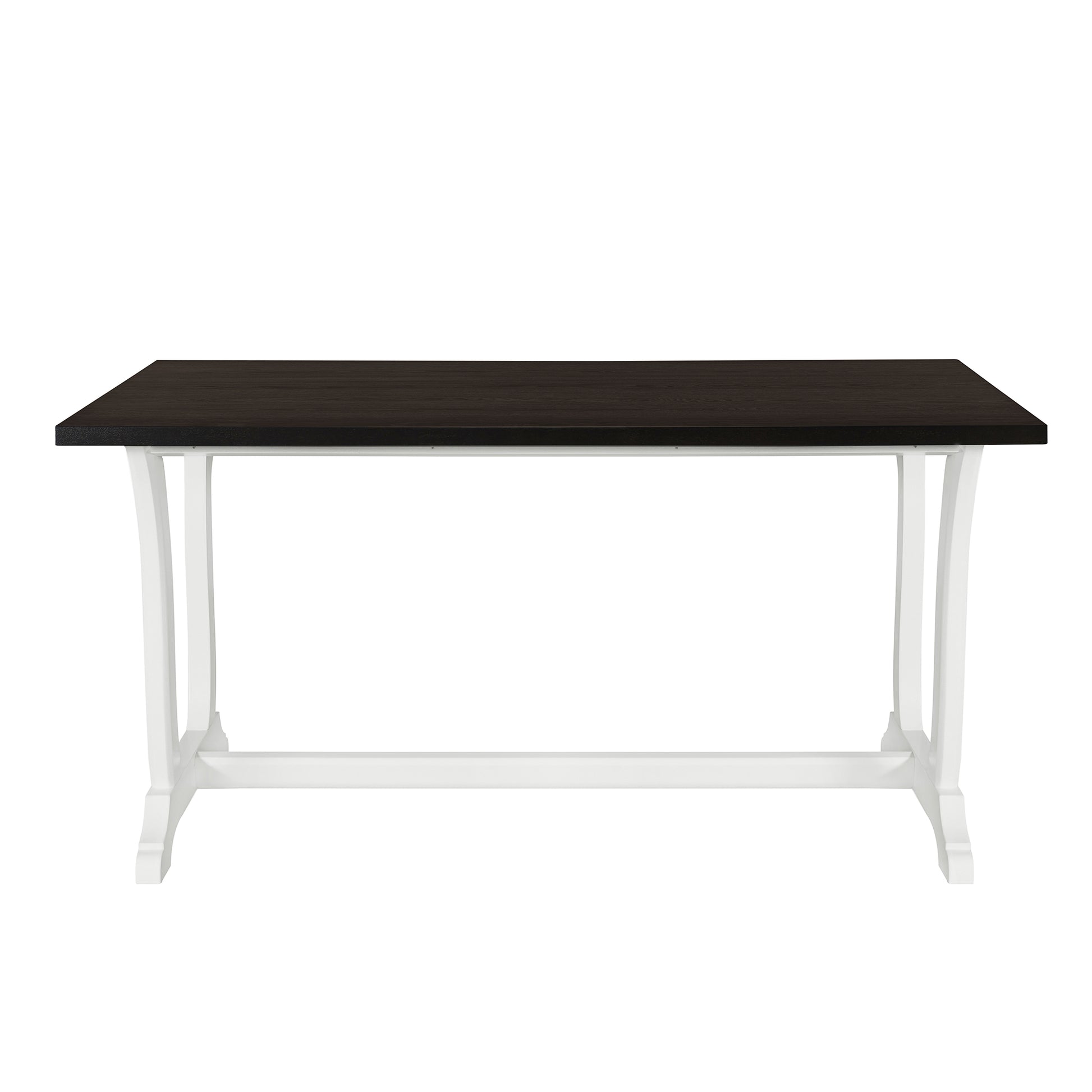 Farmhouse 6 Piece Trestle Dining Table Set With Upholstered Dining Chairs And Bench, 59Inch, White White Wood Dining Room Solid Wood Rubberwood Rectangular Dining Table With Chair And Bench Upholstered Chair Wood White Seats 6 Farmhouse Trestle Foam