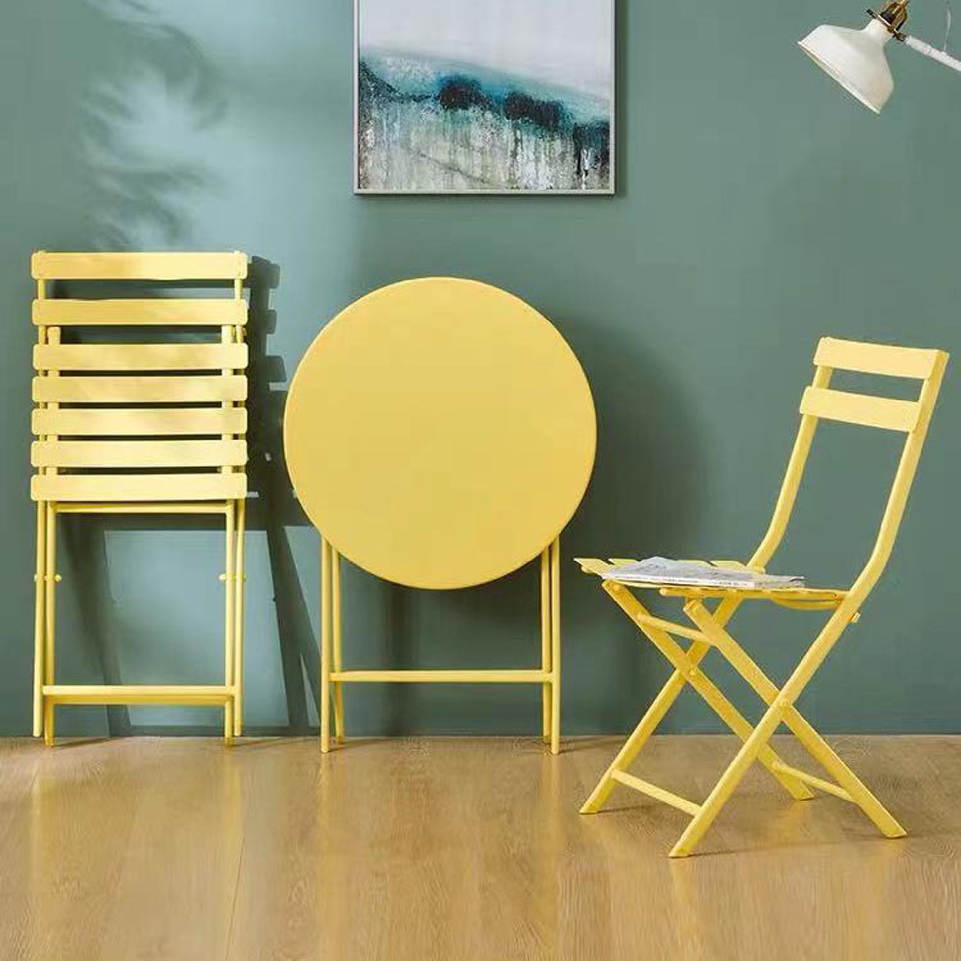 Piece Patio Bistro Set Of Foldable Round Table And Chairs, Yellow No