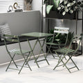 3 Piece Patio Bistro Set Of Foldable Squaretable And Chairs, Dark Greem No Dark Green Metal