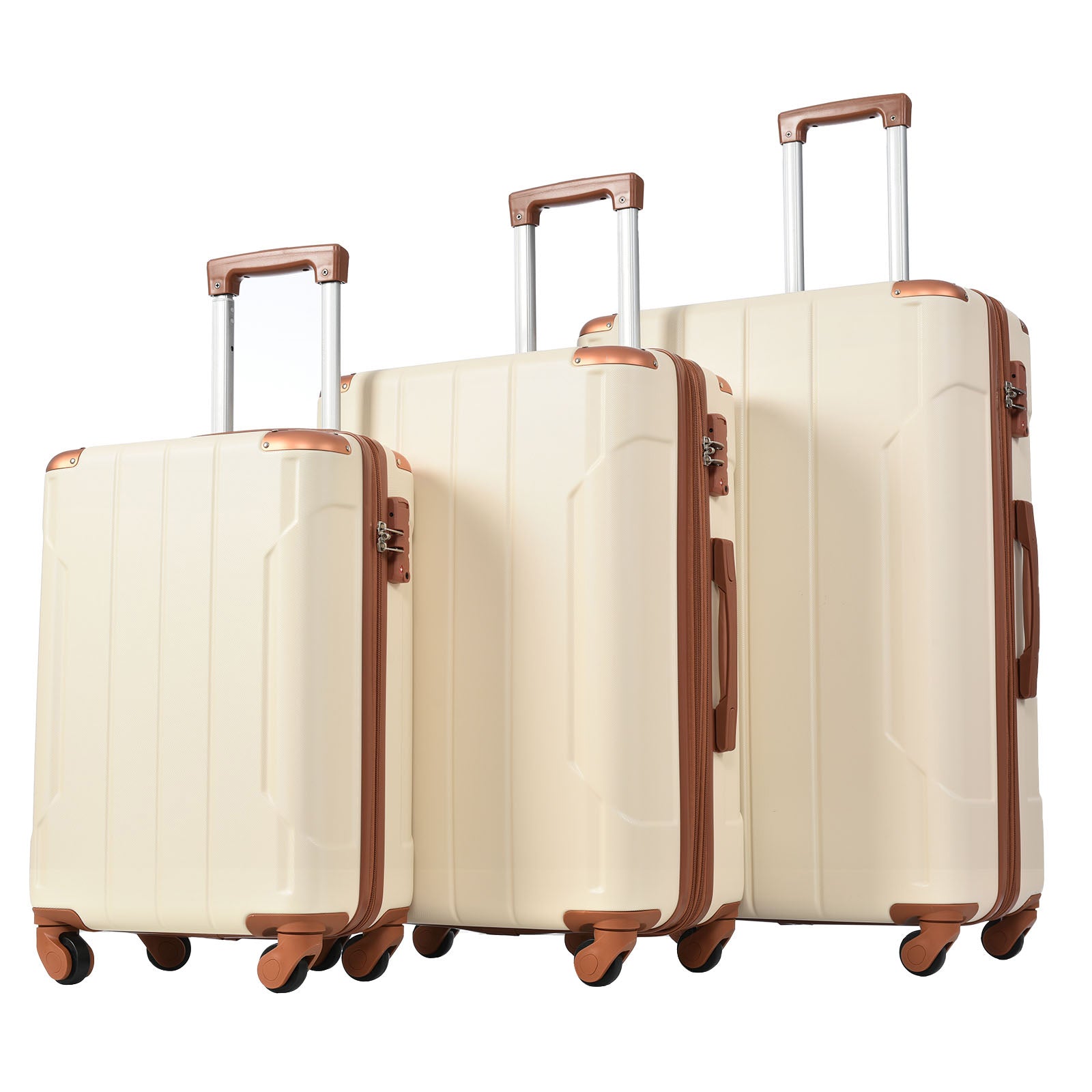 Hardshell Luggage Sets 3 Pcs Spinner Suitcase With Tsa Lock Lightweight 20''24''28'' Brown White Abs